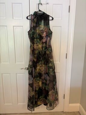 Julia Jordan Tie Mock Neck Organza Overlay Dress 10